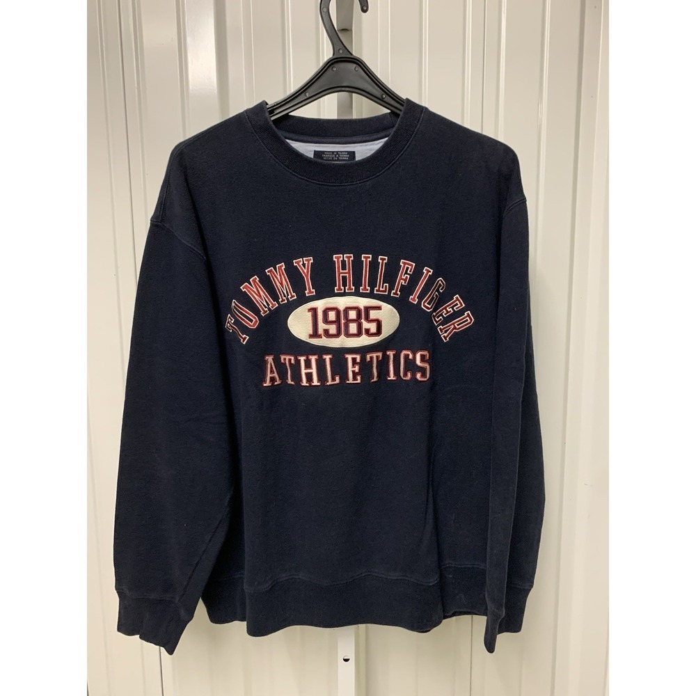 Vintage 90s Tommy Hilfiger Sweater Adult  M Embroidered Logo Blue Pullover